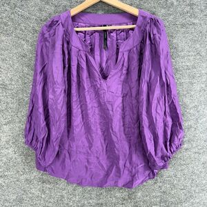 Bellatrix Blouse Women L Large Purple V-Neck Long Sleeve Silk Pullover Casual